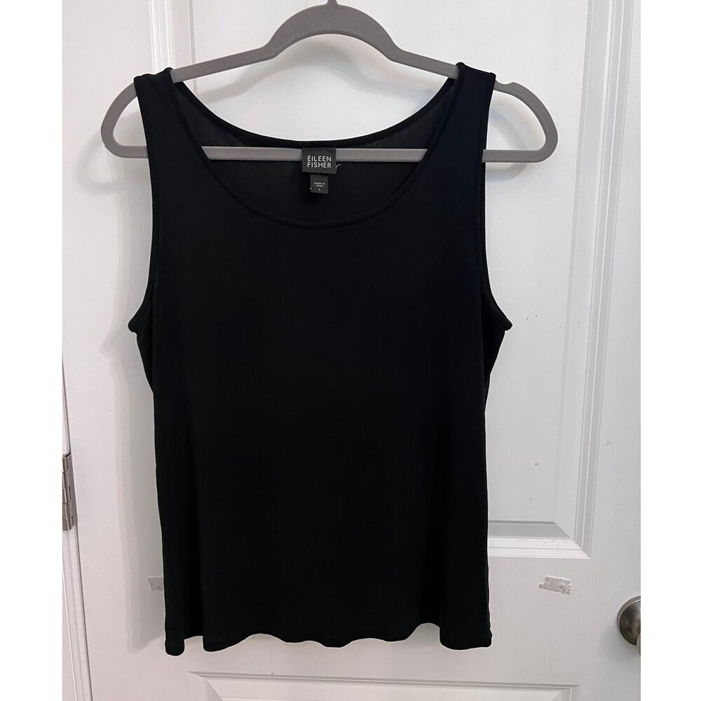 Eileen Fisher Silk Georgette Crepe Scoop Neck Tank Large Minimal corporate chic